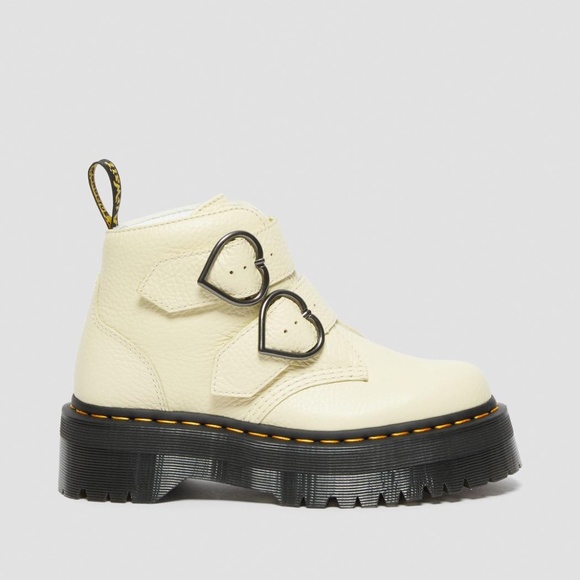 Dr. Martens Women's Devon Heart Platform Quad Retro Bone Cream Milled Nappa - Picture 3 of 9